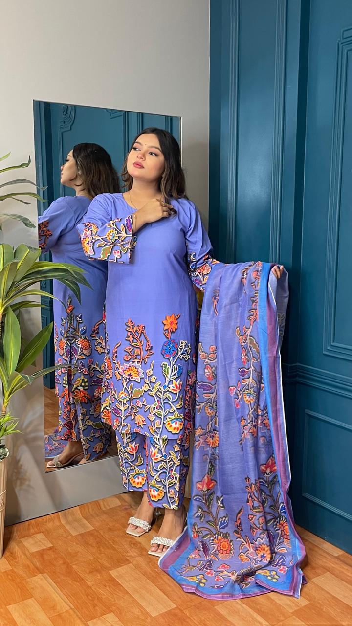 Orchid Premium Silk 3pcs with Texture Dupatta