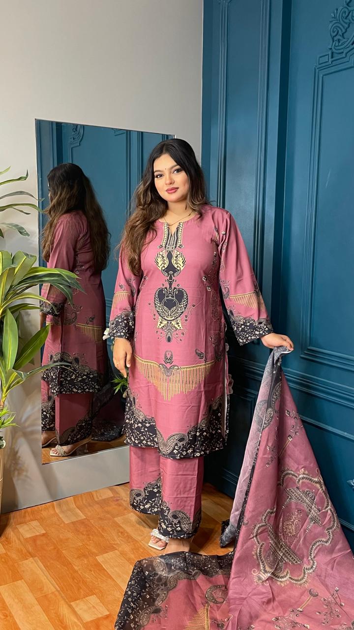 Orchid Premium Silk 3pcs with Texture Dupatta