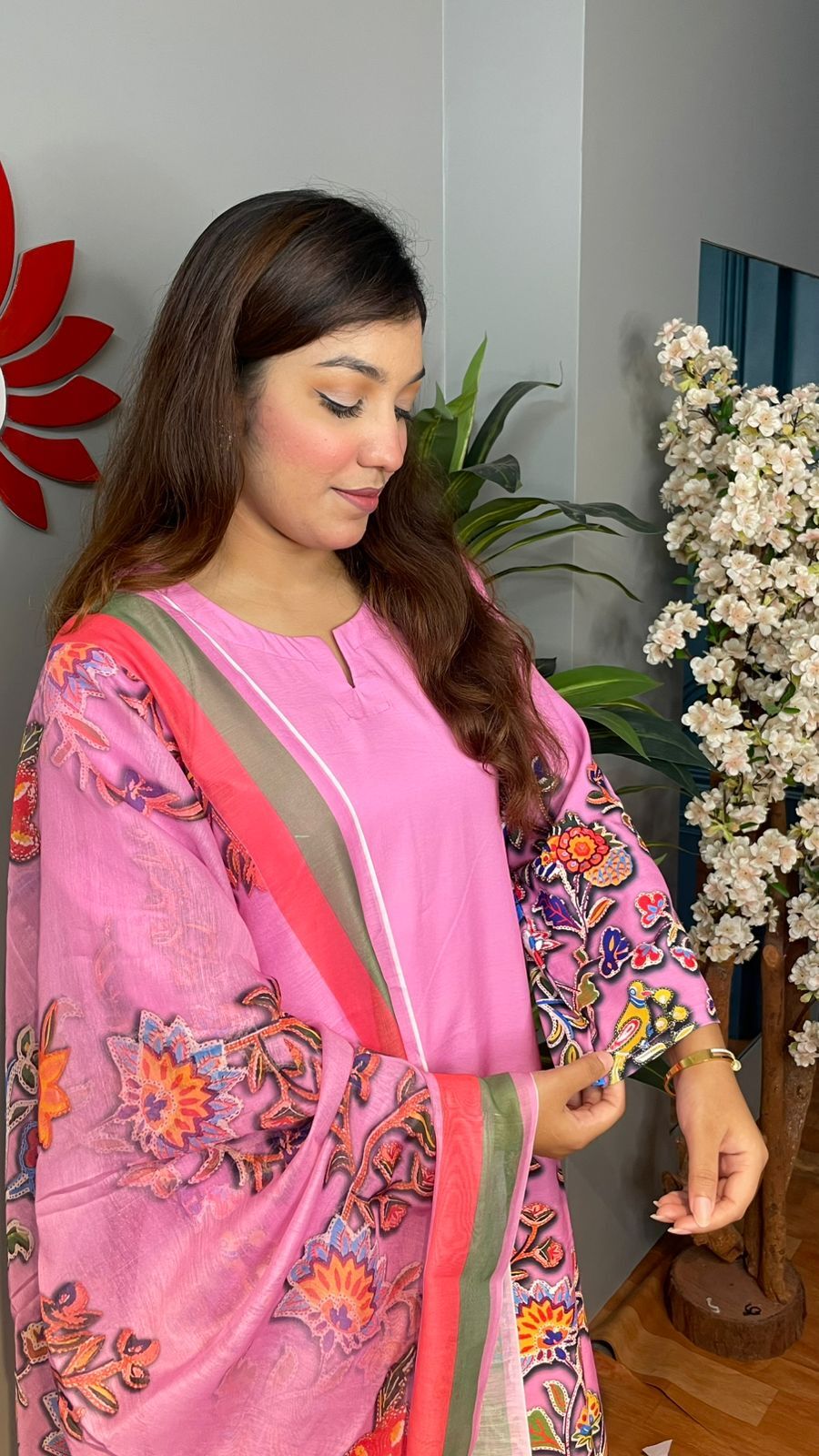 Orchid Premium Silk 3pcs with Texture Dupatta - Image 2