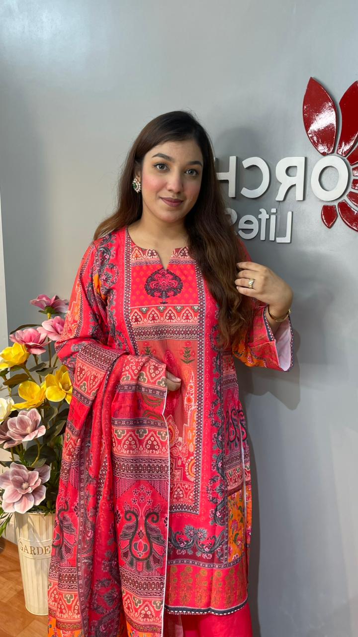 Orchid Premium Silk 3pcs with Texture Dupatta - Image 3