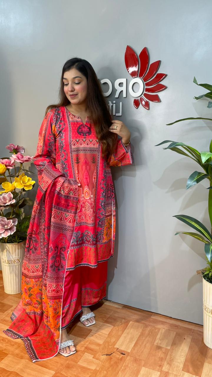 Orchid Premium Silk 3pcs with Texture Dupatta